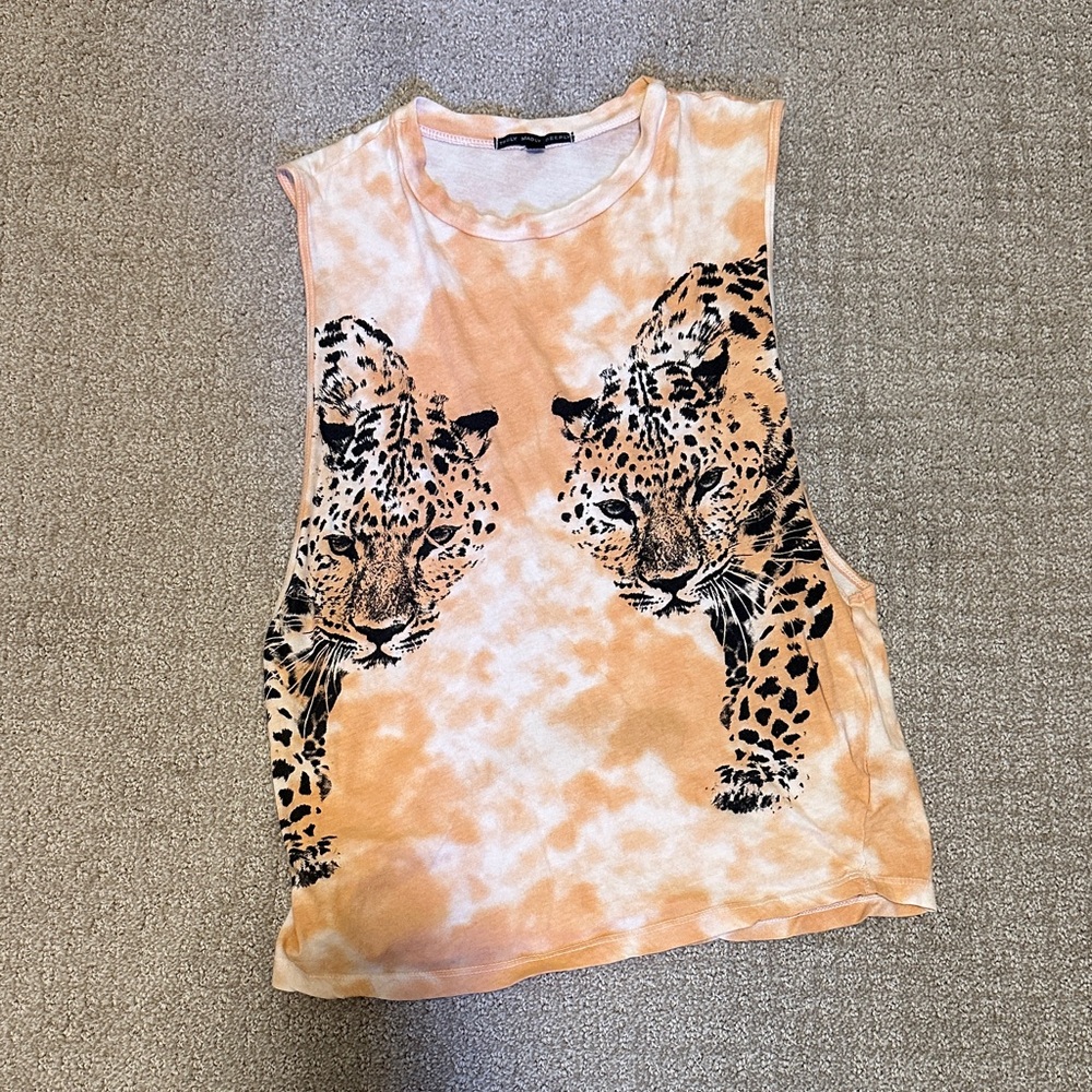 Truly Madly Deeply Leopard Graphic Muscle Tee - Orange